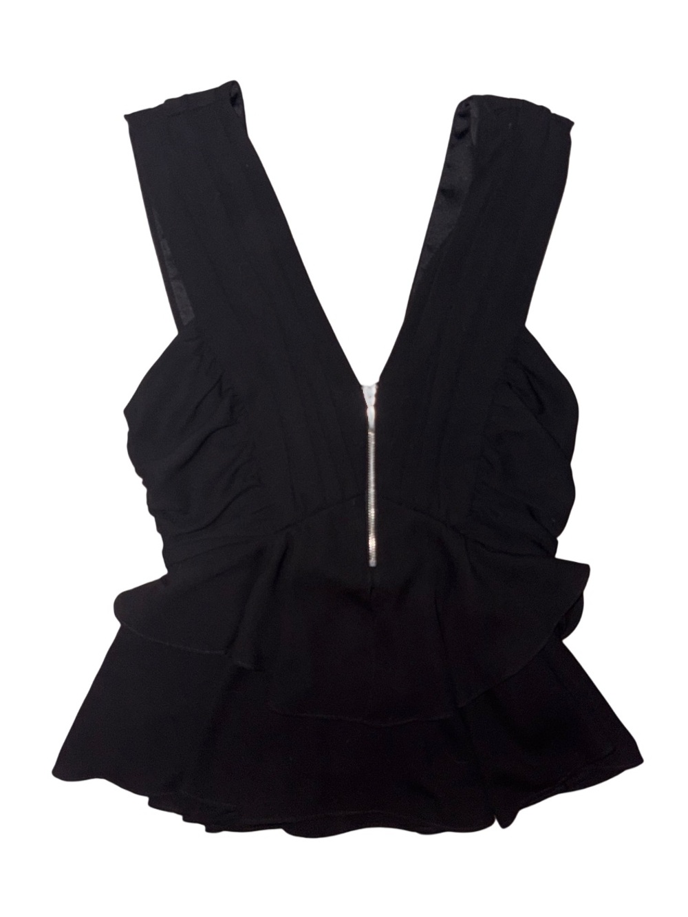 Express Black Deep V Peplum Top with Front Zip